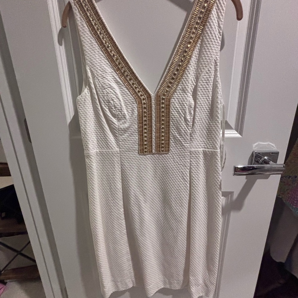 Lilly Pulitzer White Dress with Gold Details